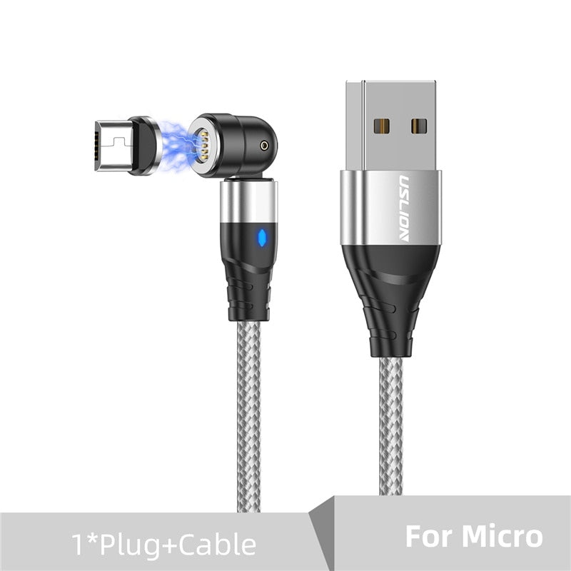 USLION 540 Rotate 5A Magnetic Cable Fast Charging For Mobile Phone Magnet Charger Wire Cord Micro Type C Cable For iPhone Xiaomi