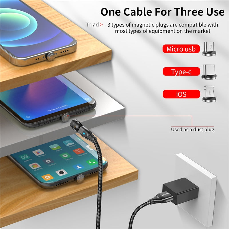 USLION 540 Rotate 5A Magnetic Cable Fast Charging For Mobile Phone Magnet Charger Wire Cord Micro Type C Cable For iPhone Xiaomi