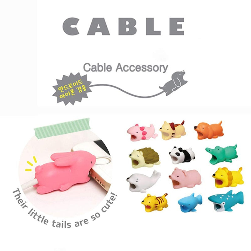 1Pcs Cute Cable Bite Animals Protector For Android Iphone Charging Cord Cable Buddies Cartoon Cable Biter Phone Holder Accessory