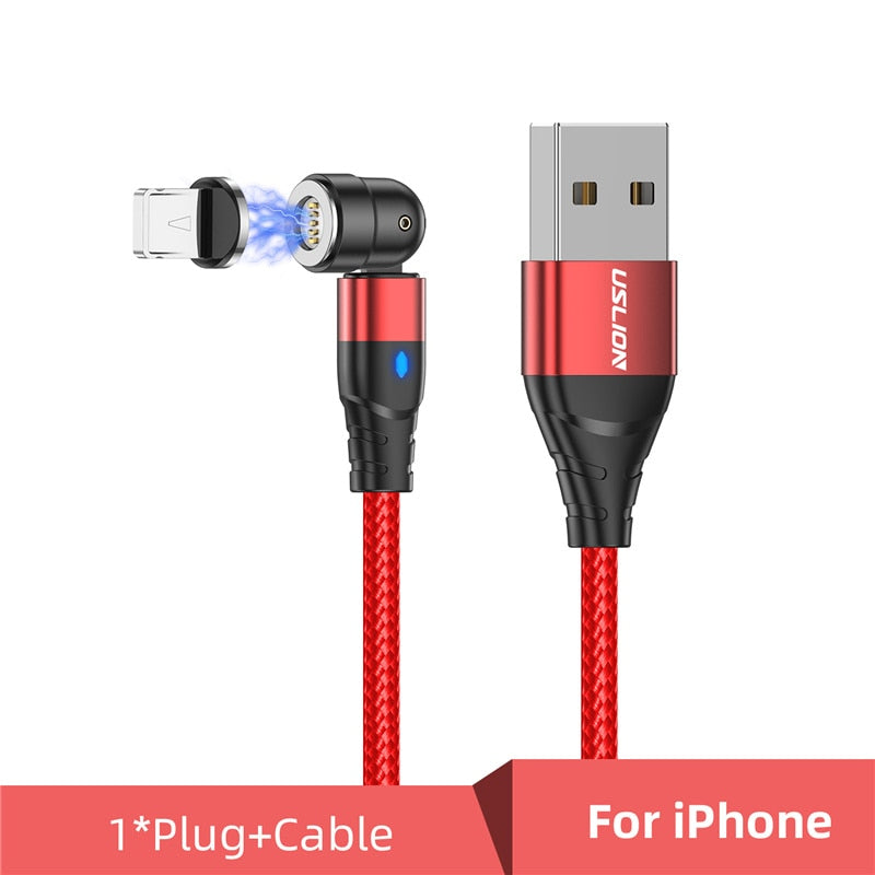 USLION 540 Rotate 5A Magnetic Cable Fast Charging For Mobile Phone Magnet Charger Wire Cord Micro Type C Cable For iPhone Xiaomi